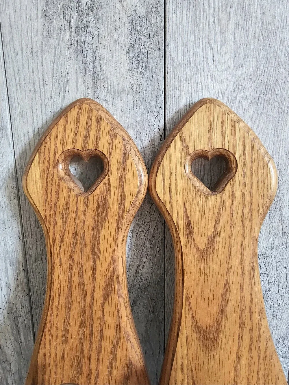 Vintage Cottagecore Solid Oak Heart Wall Candle Sconce Pair
